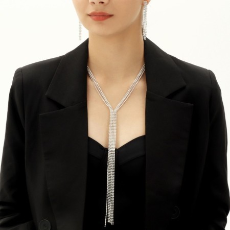 Set 2 objects: earrings, necklace "ice" path, white color in silver, 50 cm-2