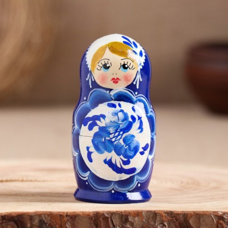 Nesting doll "tray Gzhel", blue dress, 5 puppet, 10 cm-2