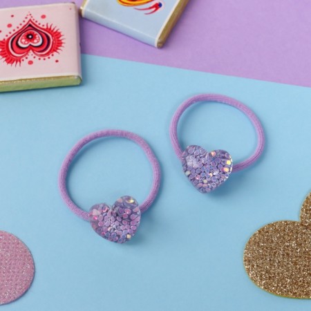 Hair gum "Vesta" (set 2 pcs) heart, 3 cm, lilac-1