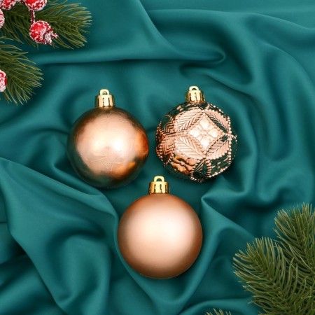 Set of balls plastic D-6 cm, 3 pcs "Northern Light" shine, gold