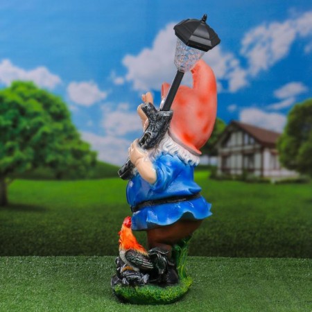 Garden Light "Dwarf with a lantern and a rooster" 31x23x56cm-10
