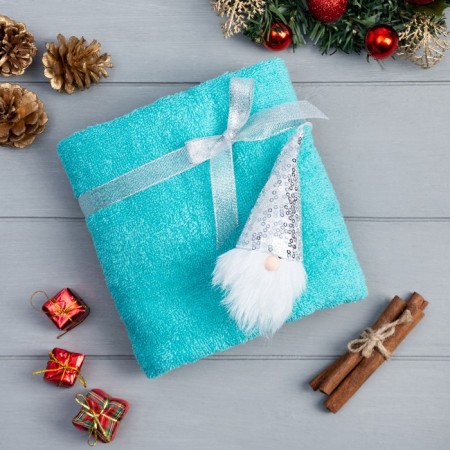 Gift towel with a toy Ethel "Dwarf" 50x90 cm, turquoise color, 100% cotton, 320g/m2