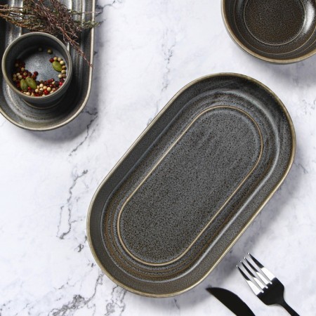 Porcelain Oval Magistro Urban, 450 ml, 24 × 13.7 × 2.7 cm, gray color-1