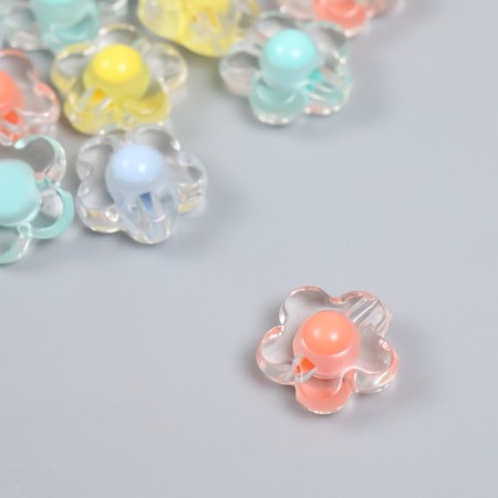 Plastic beads "Flower with colored middle" Gloss Mix 20 g 1.7x1.7x1 cm-1
