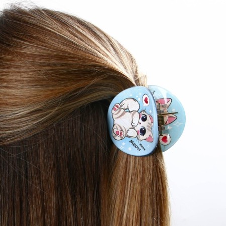 Hair crab, hairpin "cat", blue color, 5 x 5 x 3.5 cm-7