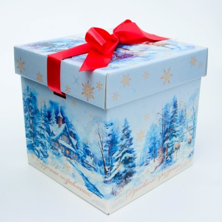 New Year. Gift box New Year's box lid is a “dream” with a satin ribbon 17 x 17 x 17 cm.-2