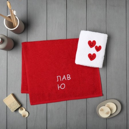 Set of towels "Love Yu" 35x60 cm-2 pcs, 100% cotton, 350 g/m2-1