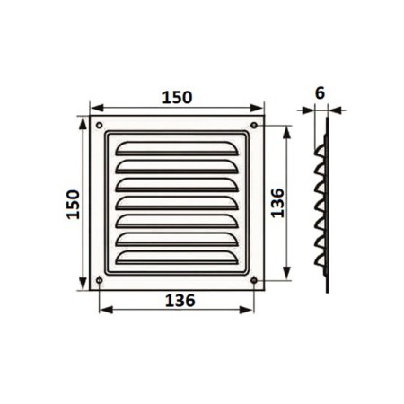 Ventilation grate Zein luxury RM1515, 150 x 150 mm, with a grid, metal, white-4