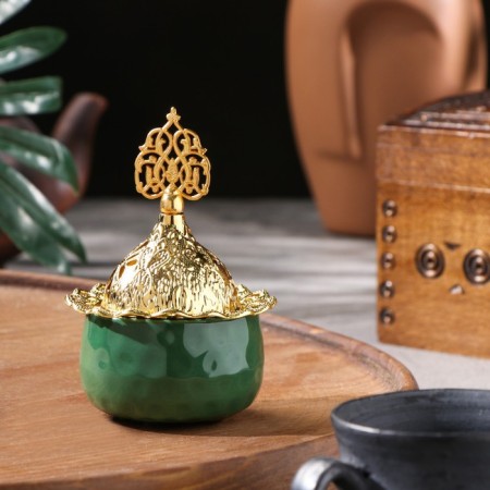 Kurilnitsa for incense powder and cones "Pill", Emerald, 10.5x6.9 cm