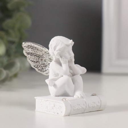 Polystone souvenir "Angel on a book with silver wings" rhinestones 4x4.5x6.5 cm-2