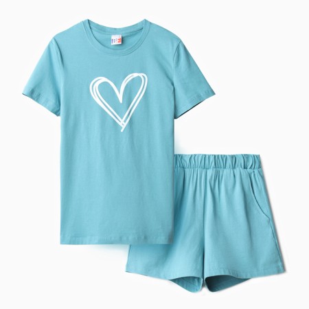 Homemade female set (T -shirt, shorts), turquoise color, size 50-4