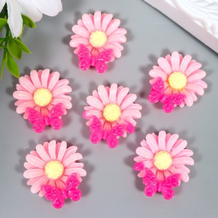 Decor for creativity plastic "Chamomile and butterfly" Pink 3.1x2.8 cm-1
