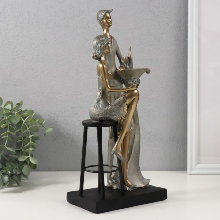 Souvenir Polystone "A couple at a table - a date" bronze with a patina 14.5x9x31.5 cm-1
