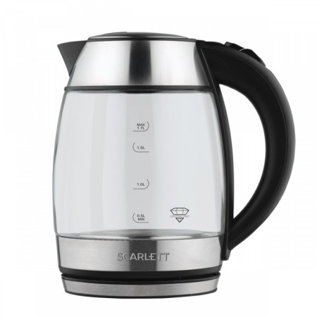 Electric kettle Scarlett SC-EK27G94, glass, 1.7 l, 2200 watts, silver-black-2