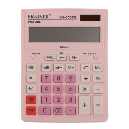Large desktop calculator, 12-bit, Skainer SK-555PK, 2 power, 2 memory, 155 x 205 x 35 mm, pink-1