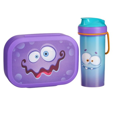 Set of storage container 0.98l and water bottle with a loop 0.4l, lilac color