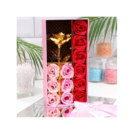 Soap roses of colored shades and a gold rose, set-12