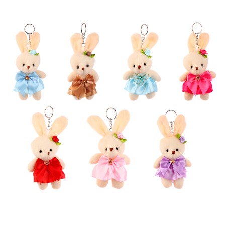Soft toy "Bunny skirt with a bow" on a key fob, color mix-5