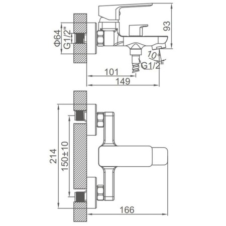 ACCOONA A63126F bath mixer, single -leaf, pour 149 mm, shower set, black-8