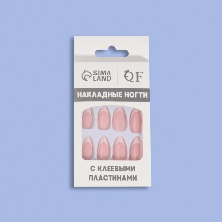 Classic French overhead nails, 24 pcs, with glue plates, almond shape, pale pink/white color-9
