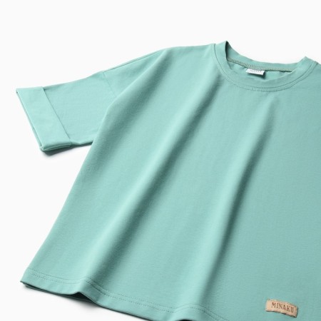 Suit for girls (T -shirt, leggings) minku olive color, height 128 cm-6