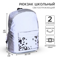 The backpack is reflective, 30 cm x 15 cm x 40 cm 