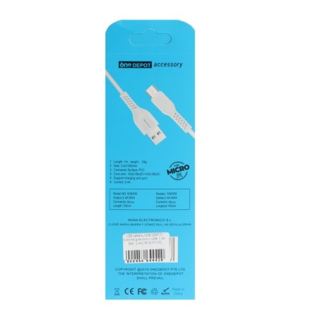 ONE Depot S08WM, microUSB - USB, 2.4 A, 1 meter, white-4