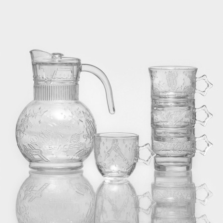 Set for drinks made of glass "Cosmos", 5 items: a jug 1.9 l, 4 circles 300/280/280/250 ml-1