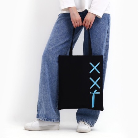Shoper with tape, black color, 35 x 1 x 40 cm