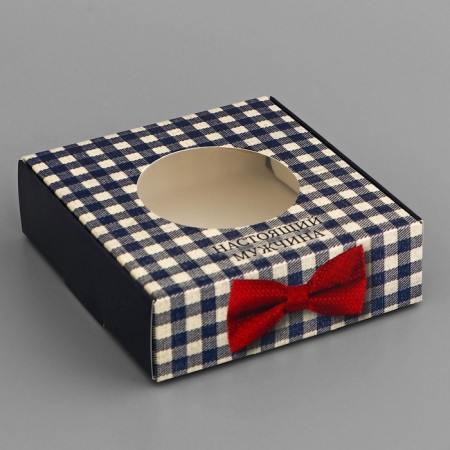 Box a gift team with a window, packaging, a "real man", 10 x 10 x 3 cm
