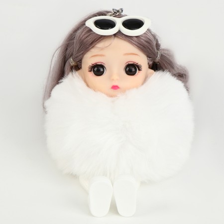 Soft toy "Puppet Model" on a key fob, 16 cm, white color-1