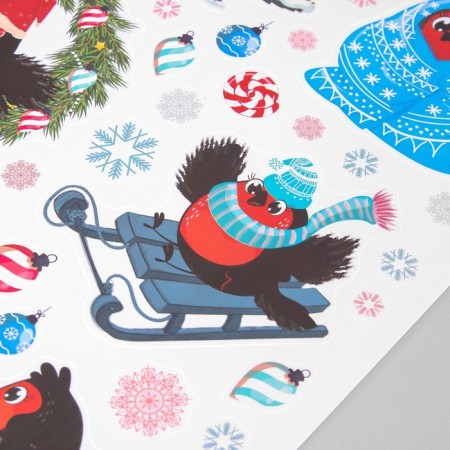 New Year sticker interior color "New Year bullfinches" 30x40 cm-3