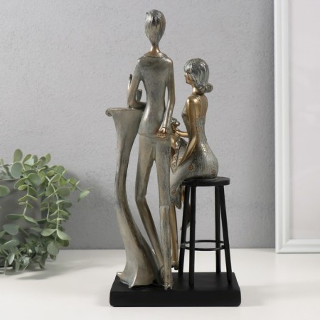 Souvenir Polystone "A couple at a table - a date" bronze with a patina 14.5x9x31.5 cm-2