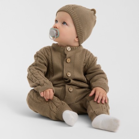 Combineson children with a hat knitted minaku, height 74-80, brown color-6