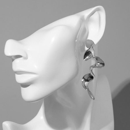 Earrings Metal "Shine" wave, color silver-3