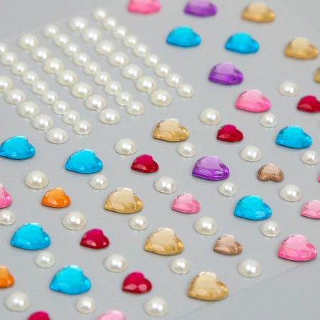 Stick plastic rhinestones "Color hearts and pearls" 12x10 cm-2