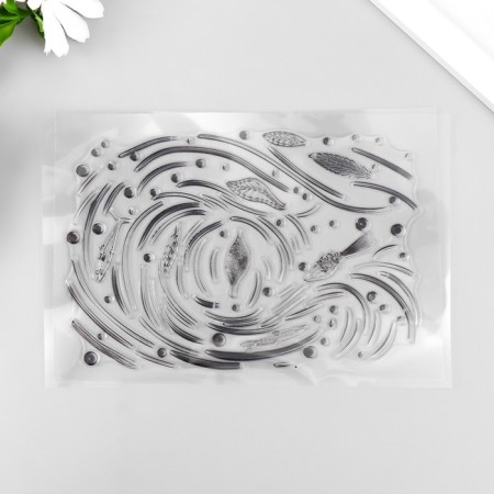 Stamp for creativity Silicon "Leaves and fish in the whirlpool" 16x11 cm-2