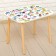 Table with wooden legs "alphabet with animals", white color