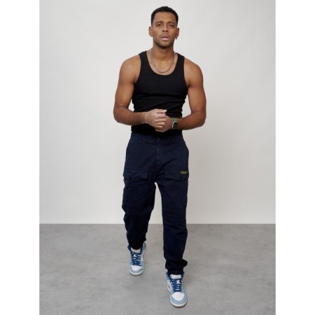 Cargo jeans men, size 46-48, dark blue color-2