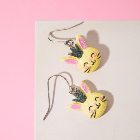 Children's earrings "chosen" hare, yellow color in silver