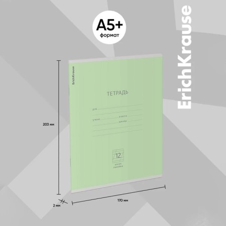 Notebook 12 sheets in the slanting ruler of Erichkrause "Classic", covered cardboard, block offset, green-2
