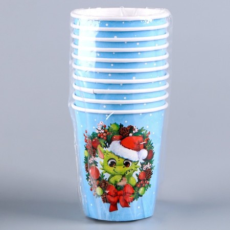 A one -time paper glass “Happy New Year”, dragon, 250 ml-3