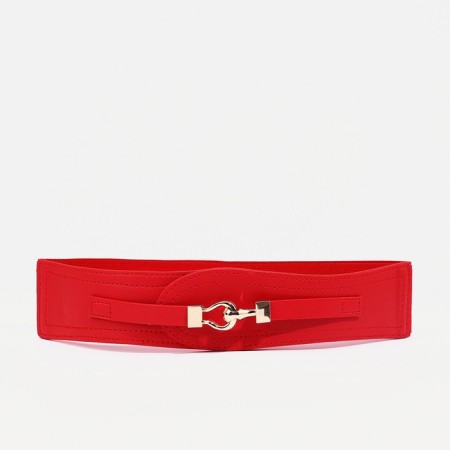 Women's belt, width 6 cm, elastic band, metal buckle, red color