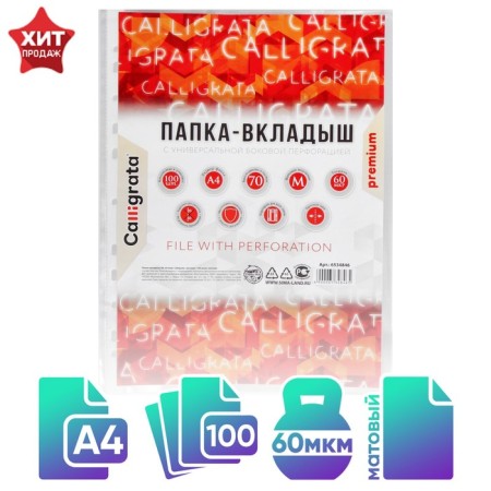 A4, 60 μm, calligrata, dense, matte, vertical, 100 pieces