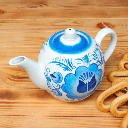 Gzhel set, oval, 3 objects, samovar 3 l, teapot 0.7 l, tray-6