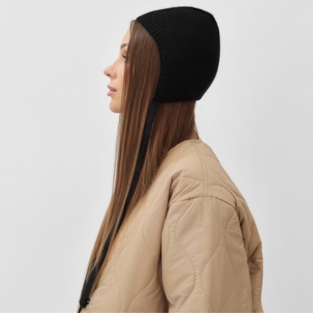 Women's cap with rabbit hair, pr 56 cm, black-1