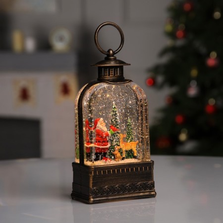 LED figure “Lantern with Santa Claus” 10.7 × 20.5 × 6.2 cm, plastic, AAX3 batteries (not complete), USB, glow warm white