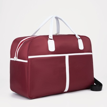 Road bag with lightning, external pocket, long belt, burgundy color