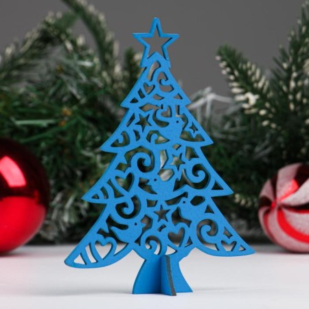 Wooden souvenir "Christmas tree with patterns", 15 cm, blue
