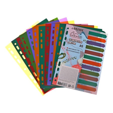 Separator of sheets A5 (210 x 165 mm) color, 12 sheets, "Devente. Marandi" polypropylene 140 μm, individual packaging-1